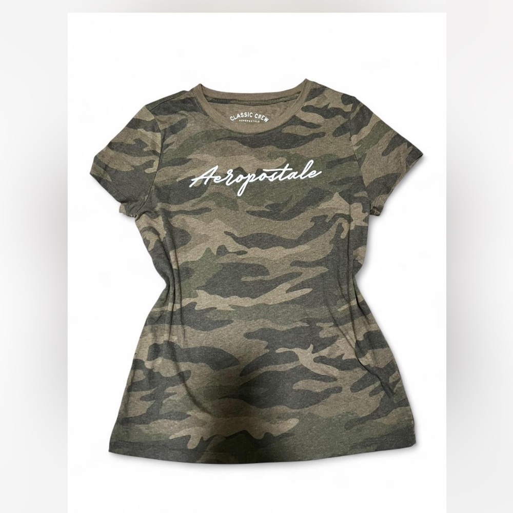 Aeropostale Women's Classic Crew Green Camouflage Tee